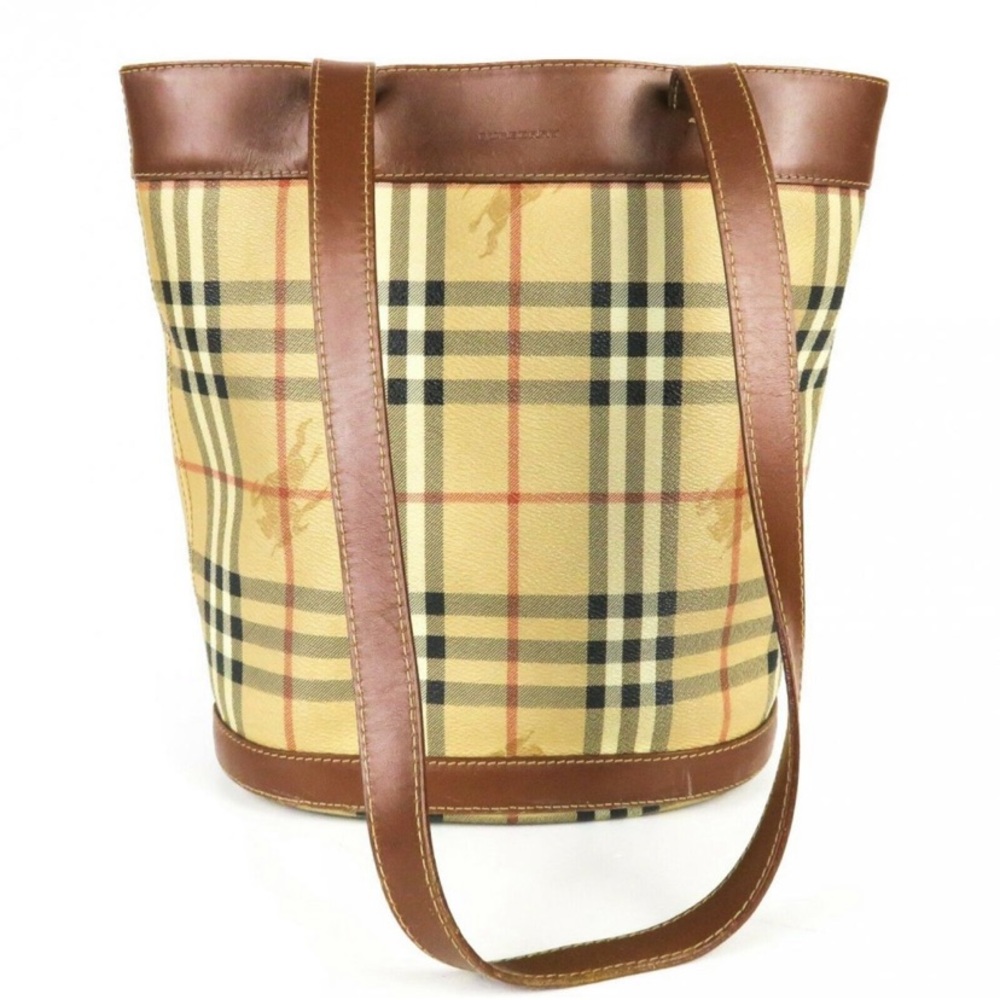 Burberry - Bucket Bag - Tan Plaid Brown Leather